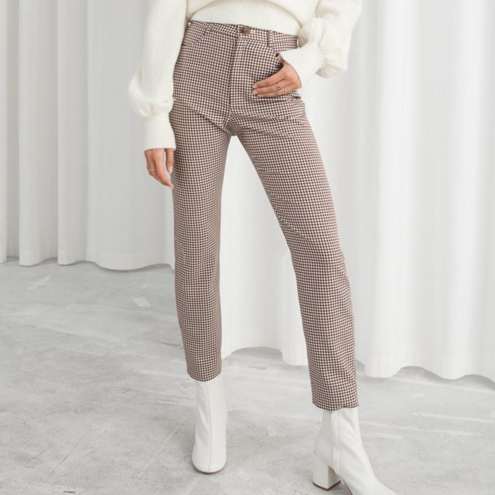 & OTHER STORIES High Waist Gingham Tapered Leg Trousers Size 4